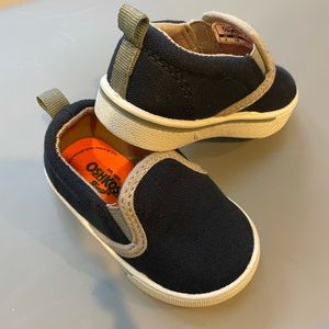Osh gosh slip on shoes. Size 4 baby/toddler. Never worn. Navy blue/gray